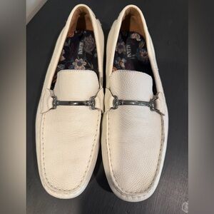 Men’s White Alfani Leather Loafers with Silver Accent